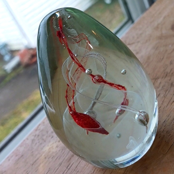 VINTAGE Blown Glass Inside of Heavy Glass DNA Swirled Paperweight - Picture 1 of 8